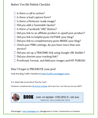 Free Download: Pre-Publish Blog Post Promotion Checklist by SaraDuggan.Me