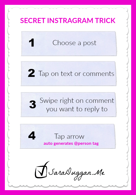 instagram trick to auto generate a mention tag on SaraDuggan.Me/Blog