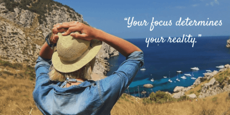 Quote: Your focus determines your reality. More on SaraDuggan.me/blog