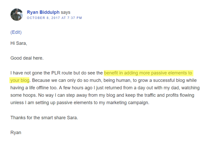PLR Content can be a passive source of content when you're stretched on time - Ryan Biddulph