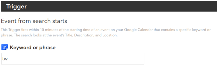 enter keyword or phrase trigger ifttt screenshot