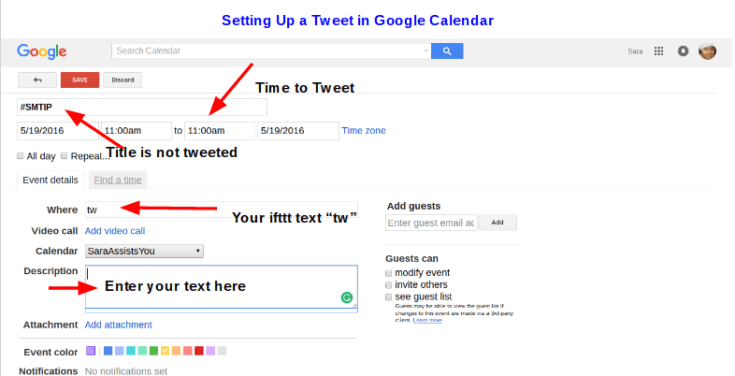 schedule tweet inside gcal screenshot